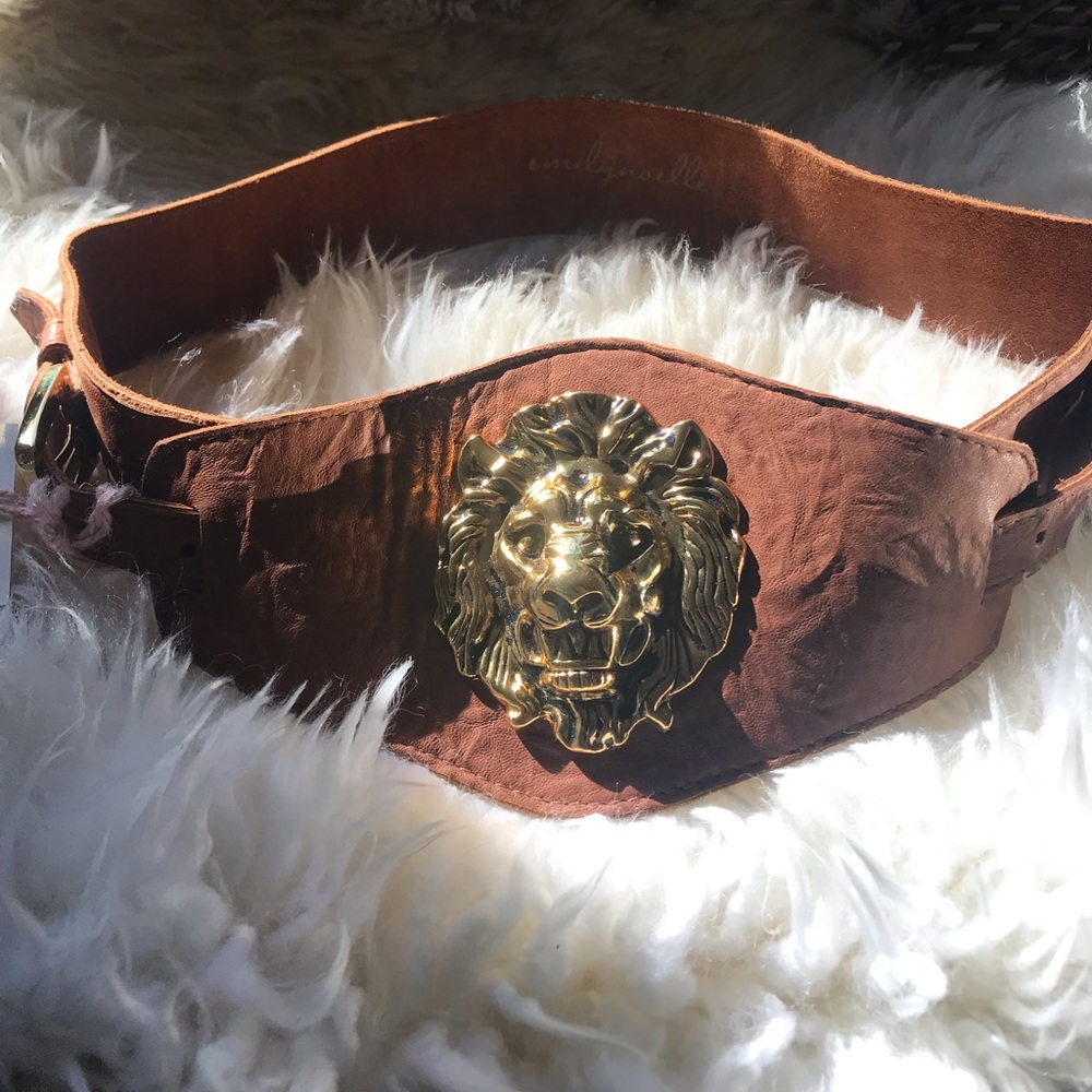 COPY - Lion Head Waist Belt Brand New Genuine Leather. Brown with gold lion
